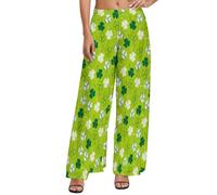 Pantaloni a palazzo da donna, per il giorno di San Patrizio, pantaloni larghi da donna, a gamba larga, comodi e casual, Stile 21., M