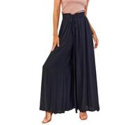 Pantaloni a palazzo fluidi a gamba larga da donna elasticizzati comodi estivi stampati larghi culottes a vita alta con tasche, Nero , XL