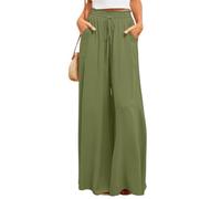 Pantaloni a palazzo fluidi a gamba larga da donna elasticizzati comodi estivi stampati larghi culottes a vita alta con tasche, Verde militare, L