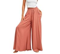 Pantaloni a palazzo fluidi a gamba larga da donna elasticizzati comodi estivi stampati larghi culottes a vita alta con tasche, Arancione, XL