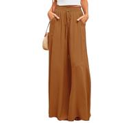 Pantaloni a palazzo fluidi a gamba larga da donna elasticizzati comodi estivi stampati larghi culottes a vita alta con tasche, Giallo scuro., XL