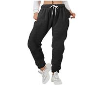 Pantaloni a portafoglio da donna, con lacci, in pile, caldi, con tasche, tinta unita, sportivo, da jogging, per esterni, loungewear, Nero , L