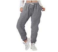 Pantaloni a portafoglio da donna, con lacci, in pile, caldi, con tasche, tinta unita, sportivo, da jogging, per esterni, loungewear, grigio, L
