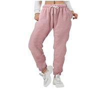 Pantaloni a portafoglio da donna, con lacci, in pile, caldi, con tasche, tinta unita, sportivo, da jogging, per esterni, loungewear, Rosa, L