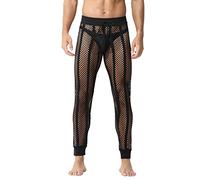 Pantaloni a rete da uomo a rete da pesce, trasparenti, in rete, per il tempo libero, traspiranti, per feste, clubwear, biancheria erotica, O nero., L