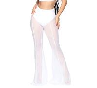 Pantaloni a rete trasparenti da donna, pantaloni gamba larga a vita alta, pantaloni da spiaggia velati copricostume da bagno, pantaloni svasati trasparenti con volant sexy per costume spettacolo rave