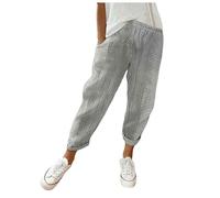 Pantaloni a Strisce a Vita Alta con Coulisse e Tasche Laterali Donna Ampi Comodi per Tempo Libero Traspiranti Leggeri Estivi Pantaloni Casual Moda Donna Grey, M