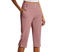 Pantaloni a tre quarti da donna, lunghezza al ginocchio, estivi, a vita alta, per il controllo della pancia, pantaloni sportivi a 3/4, pantaloni da yoga con tasche, pantaloni da lavoro in cotone, slim