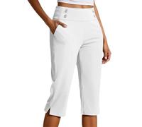 Pantaloni a tre quarti da donna, lunghezza al ginocchio, estivi, a vita alta, per il controllo della pancia, pantaloni sportivi a 3/4, pantaloni da yoga con tasche, pantaloni da lavoro in cotone, slim