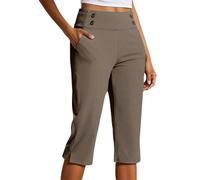 Pantaloni a tre quarti da donna, lunghezza al ginocchio, estivi, a vita alta, per il controllo della pancia, pantaloni sportivi a 3/4, pantaloni da yoga con tasche, pantaloni da lavoro in cotone, slim