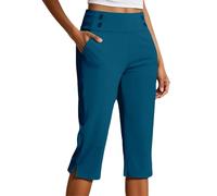 Pantaloni a tre quarti da donna, lunghezza al ginocchio, estivi, a vita alta, per il controllo della pancia, pantaloni sportivi a 3/4, pantaloni da yoga con tasche, pantaloni da lavoro in cotone, slim