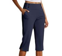 Pantaloni a tre quarti da donna, lunghezza al ginocchio, estivi, a vita alta, per il controllo della pancia, pantaloni sportivi a 3/4, pantaloni da yoga con tasche, pantaloni da lavoro in cotone, slim