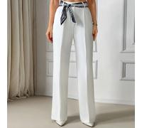 Pantaloni a vita alta a gamba dritta bianchi con cintura/sciarpa, adatti per primavera ed estate, comodi da indossare, versatili per appuntamenti e casual business L,M,S,XSColore unicoTessuto intrecci