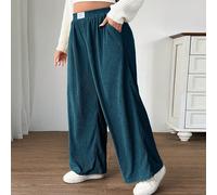 Pantaloni a vita alta in velluto a coste con gamba ampia, con tasche e design a toppe, adatti per il campus, uso quotidiano, lavoro interno, autunno/inverno, per taglie forti 0XL,1XL,2XL,3XL,4XL,5XLVe