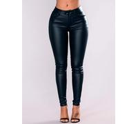 Pantaloni a vita alta per le donne con tasca obliqua doppio bottone in pelle PU skinny pantaloni affusolati elastici punk festival di musica