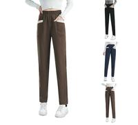 Pantaloni a vita elastica da donna fluidi, pantaloni dritti da donna a vita alta, con tasche per travestimenti foderati in pile caldo, abbigliamento di grandi dimensioni, loungewear largo, cinghie per