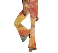 Pantaloni a zampa da donna, 70 pezzi, hippie a vita alta, elasticizzati, comodi, lunghi, con fiori, da yoga, flared leggins rave festival, abbigliamento a vita alta, gamba larga, comodi pantaloni da