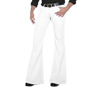 Pantaloni a zampa da uomo anni '70, vintage, a gamba larga, casual, con bottoni, per carnevale, da discoteca, per uomo, in tinta unita, per il tempo libero, per le vacanze, tutti i giorni, bianco, M