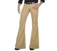 Pantaloni a zampa da uomo anni '70, vintage, a gamba larga, casual, con bottoni, per carnevale, da discoteca, per uomo, in tinta unita, per il tempo libero, per le vacanze, tutti i giorni, cachi, M
