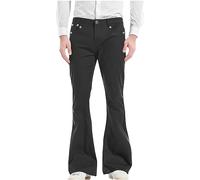 Pantaloni a zampa da uomo, jeans da uomo, con sbiadimento, stile vintage, taglio classico, multicolore, per pantaloni chino, pantaloni in tessuto, slim fit, taglia L, Nero , S