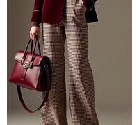 Pantaloni a zampa di elefante a quadri da donna, in materiale di poliestere, design in vita alta, con bottoni davanti, con tasche, tessuto non elasticizzato L,M,S,XLPoliestere