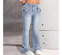 Pantaloni a zampa di elefante in jeans blu vintage con design a fiocco e tasche per ragazze pre-adolescenti, abiti estivi per brunch, chiesa, laurea e feste per ragazze, abbigliamento casual da strada