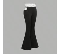 Pantaloni a zampa di elefante vestibilità aderente con tasche laterali, a pois, patchwork e colore unito, casual street fashion autunno/inverno per ragazze pre-adolescenti, adatti per l'uso quotidiano