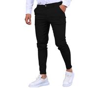 Pantaloni aderenti da uomo con vita espandibile, pantaloni aderenti, casual, lavoro, ufficio, pantaloni aderenti, gamba affusolata, leggeri, da golf, taglia XS-XXXL, Nero , M