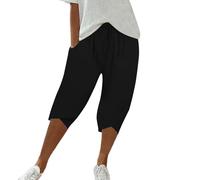 Pantaloni Al Ginocchio Donna Tinta Unita Eleganti Pantalone Capri Cotone E Lino Estivi Vita Alta Pinocchietto Palazzo Con Tasche Larghi Cotone Taglie Forti Sportivi Pantaloni 3/4 Ampi Bianchi Elastico