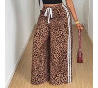Pantaloni alla moda con orlo diritto, stampa leopardata, vita con contrasto di colore e fiocco, versatili, taglia comoda, nuovi arrivi 2025 0XL,1XL,2XL,3XL,4XLTessuto intrecciato