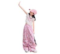 Pantaloni alla Moda per Ragazze Larghi in Cotone Lunghi Leggeri da Street Dance Stile Hip Hop Y2K Streetwear a Gamba Larga Ideali età 9-15, Facili Pulire, Versatili