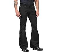 Pantaloni alti da uomo svasati jeans a zampa con grande impatto, pantaloni jeans usati blu scuro svasato pantaloni a gamba larga hip hop, Nero, L