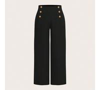 Pantaloni ampi eleganti e minimalisti con doppia fila di bottoni e decorazioni per donne taglie comode, estivi 0XL,1XL,2XL,3XL,4XLColore unicoTessuto intrecciato