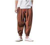 Pantaloni Baggy Harem da Uomo - Pantaloni giapponesi per il tempo libero monocromatici in cotone e lino, larghi, casual, salopette, per casa, lunghi, traspiranti, alla turca, taglia grande, yoga, con