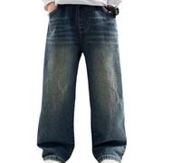 Pantaloni Baggy Ragazzo in Denim Dritti Rilassati Comodi Jeans Tinta Larghi Vita Elastica Estivi Ragazzi Strappato Lavato Y2K Hip Hop Moda Casual Streetwear Nuovi alla