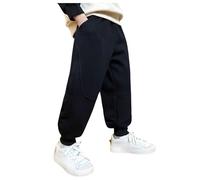 Pantaloni Bambino con Laccetti Elastici in Pile Joggers Caldi in Pile per Bambini Pantaloni della Tuta alla Moda Pantaloni Colorati(Black, 9-10 Years)