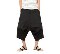 Pantaloni Beige Uomo - Pantaloni Uomo Eleganti Bloomers Corti Larghi in Cotone e Lino a Vita Media da Uomo con Coulisse Casual con Tasche