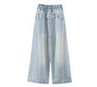 Pantaloni Bianchi Bambino-Pantalones Vaqueros de pierna ancha para Niñas, Moda de Verano, informales, de Cintura Alta, acampanados, Estilo bohemio, con ribete de Encaje
