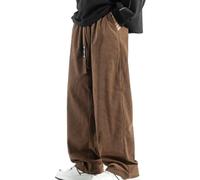 Pantaloni Caffè in Velluto con Coste, Casual Larghi e Dritti con Coulisse e Vita Elastica (L)