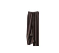 Pantaloni caldi da donna in maglia spessa, tinta unita, pantaloni casual a gamba larga, pantaloni morbidi in 100% lana, Marrone scuro, S