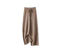 Pantaloni caldi da donna in maglia spessa, tinta unita, pantaloni casual a gamba larga, pantaloni morbidi in 100% lana, Marrone chiaro, L