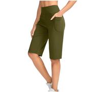 Pantaloni Capri a vita alta da donna UK morbido gamba dritta mezza lunghezza leggeri tinta unita coplor elastico in vita pantaloni da donna tinta unita lunghezza al ginocchio leggings da yoga, 1