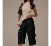 Pantaloni capri con laccio in vita, stile cottage core, casual, adatti per la primavera e l'estate L,M,S,XL,XSColore unicoTessuto intrecciato
