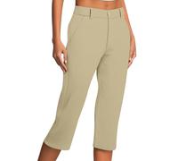 Pantaloni capri da donna con asole, elasticizzati, casual, tinta unita, per il tempo libero, tutti i giorni, beige., XXL