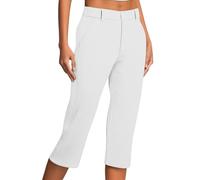 Pantaloni capri da donna con asole, elasticizzati, casual, tinta unita, per il tempo libero, tutti i giorni, bianco, M