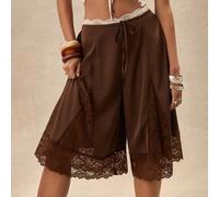 Pantaloni Capri da donna con pizzo patchwork e lacci, sfumature di marrone, bordo in raso, stile Y2K romantico ed elegante, outfit da festival, bohémien, per la notte e l'estate L,M,S,XSPianteRaso