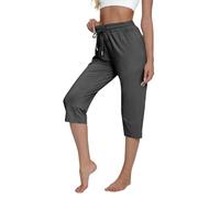 Pantaloni Capri da donna in cotone elastico - Pantaloni harem ritagliati da donna UK Petite Plus Size - Pantaloni a vita alta con tasche con coulisse gamba dritta Pantaloni da salotto, GY1., L