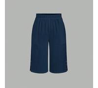 Pantaloni Capri da donna taglie forti 100% cotone, blu navy, estivi, smart casual, da spiaggia e vacanza, versatili, con orlo a spacco e decorazione con bottoni 0XL,1XL,2XL,3XL,4XL,5XLColore unicoTess
