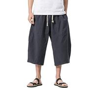 Pantaloni Capri da uomo in lino e cotone, con coulisse, gamba larga, pantaloni a 3/4 sotto il ginocchio, vestibilità larga, pantaloncini estivi da spiaggia (blu scuro, 5XL)