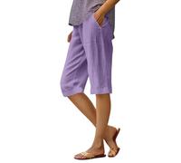 Pantaloni Capri Donna Cotone E Lino Elastici in Vita Leggeri Pantaloni 3/4 Larghi Comodi Casual Pinocchietti Donna Jng Taglie Forti Pinocchietto Cropped Spiaggia Svago al Ginocchio Bermuda